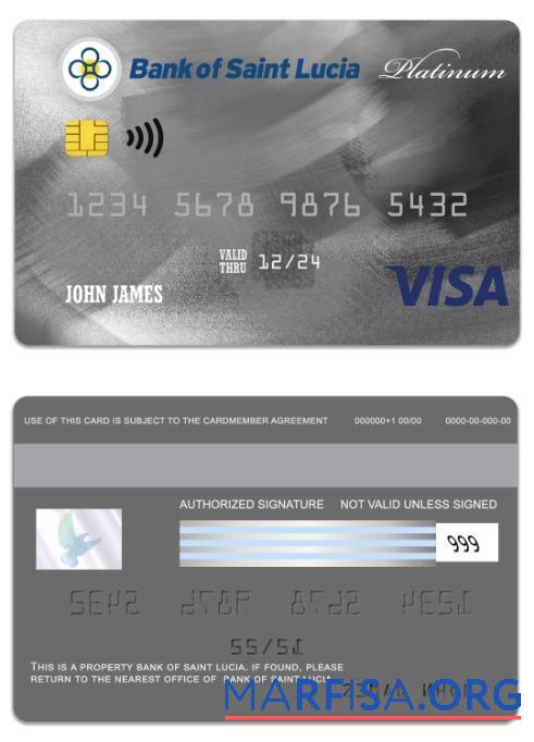 Realistic Saint Lucia Bank of Saint Lucia visa platinum card example